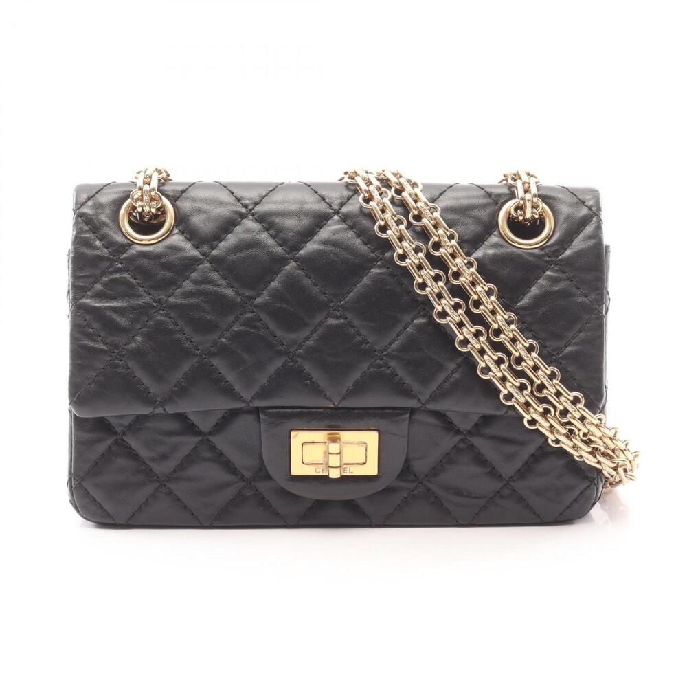 Chanel 2.55 Mini Matelassé Shoulder Bag/Handbag, Leather, Women's, Black (AS0...